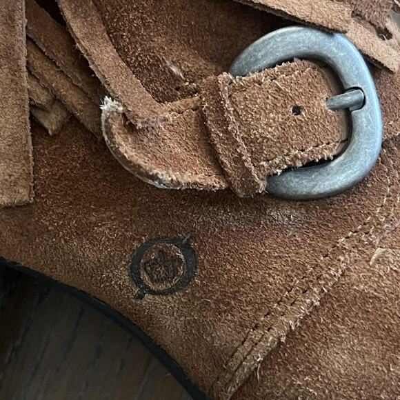 Born Boots Womens Size 7 Brown Suede Fringe Western Chunky Heel Shoes Festival - Picture 2 of 10